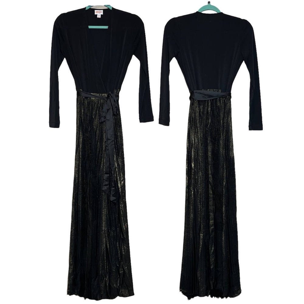 NWT LulaRoe DeAnne Wrap Dress XXS Black Gold Elegant Gorgeous